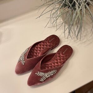 Birdies Miista Velvet Mules in Dusty Rose with Silver Embellishments